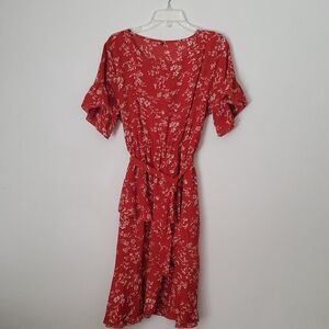 SHEIN Red Floral Tie-Detail Dress